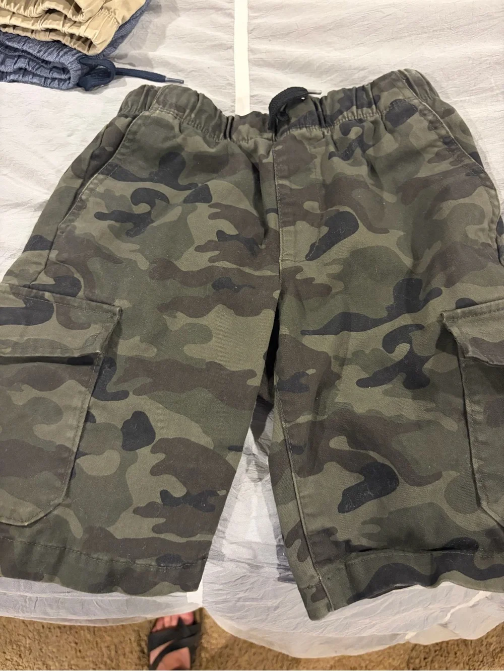 Old Navy Boys Cargo & Chambray Shorts Trio - Camo, Khaki, Blue